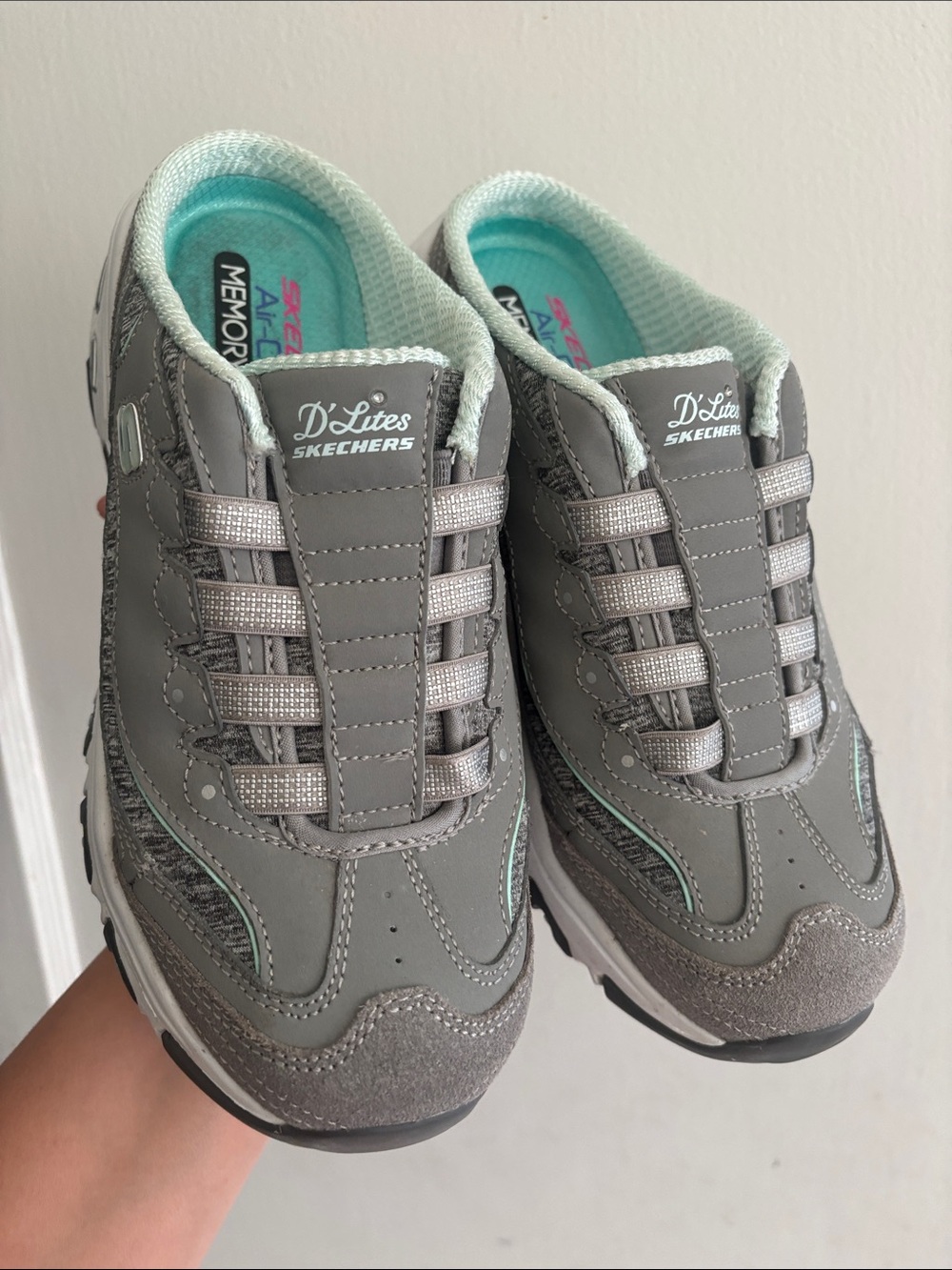 Skechers D'Lites Women's Gray Sneakers with Mint Interior
